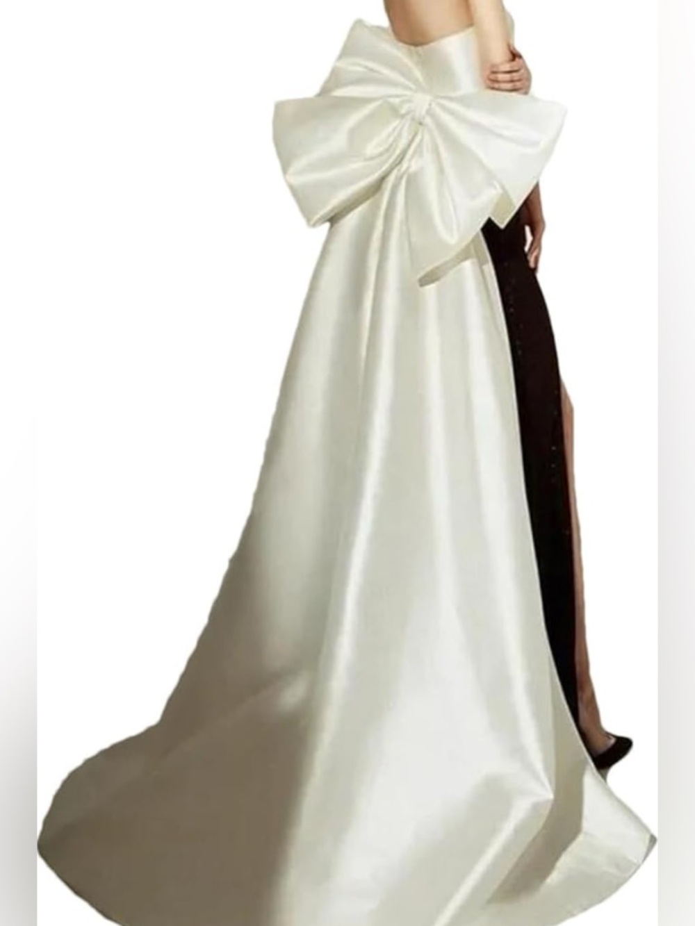 Elegant Ivory Satin Bow-Back Evening Dress